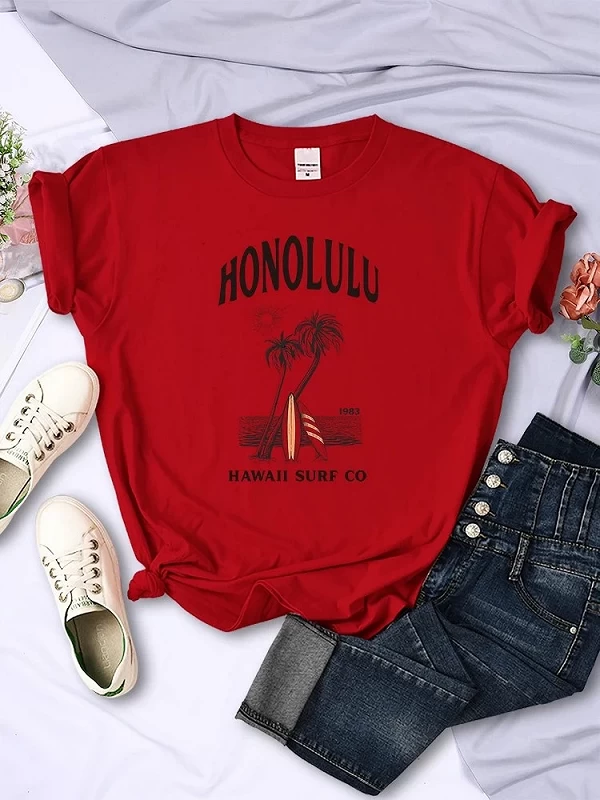 Honolulu-T-shirt manches courtes pour femme, estival et respirant, à la mode, avec imprimé hawaïen, de sport, 1983|9,89 €|OKKO MODE