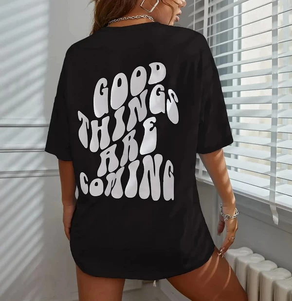 T-Shirt imprimé Good Thing Are Coming pour femme, vêtement d'été doux et respirant, décontracté et à la mode, S-média|11,00 €|OKKO MODE