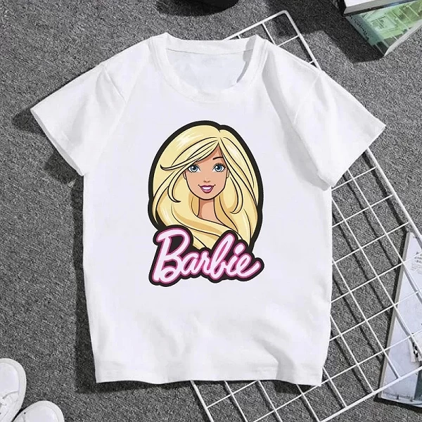 T-Shirt à Manches Courtes pour fille et garçon, en Coton Imprimé, Décontracté, Col Rond, Dessin Animé Barbie|7,92 €|OKKO MODE