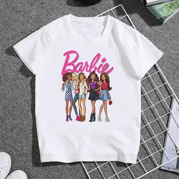 T-Shirt à Manches Courtes pour fille et garçon, en Coton Imprimé, Décontracté, Col Rond, Dessin Animé Barbie|7,92 €|OKKO MODE