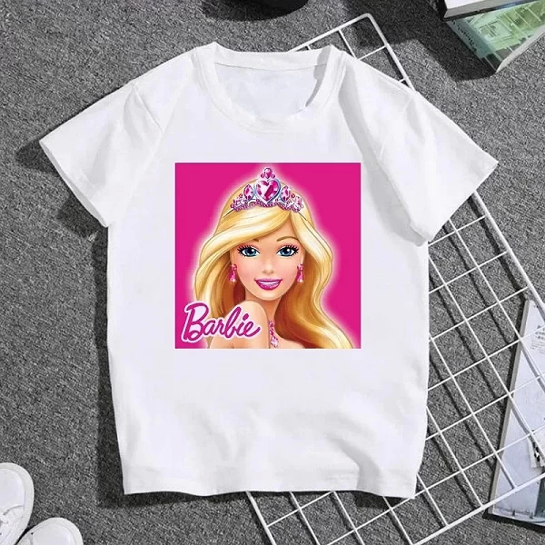 T-Shirt à Manches Courtes pour fille et garçon, en Coton Imprimé, Décontracté, Col Rond, Dessin Animé Barbie|7,92 €|OKKO MODE