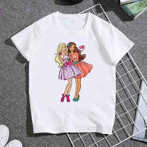 T-Shirt à Manches Courtes pour fille et garçon, en Coton Imprimé, Décontracté, Col Rond, Dessin Animé Barbie|7,92 €|OKKO MODE