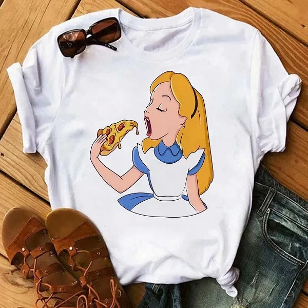 T-shirt Disney Princess pour femmes, chemisiers pour ados, t-shirts pour filles, mignon, graphique de dessin animé, été|3,96 €|OKKO MODE