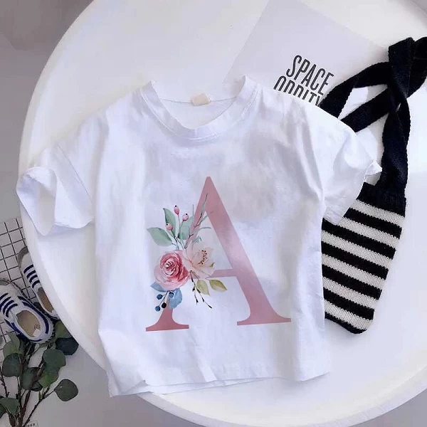 T-shirt à manches courtes pour enfants, lettres de l'alphabets au choix dessin animé, vêtements décontractés pour enfants, fille|5,39 €|OKKO MODE