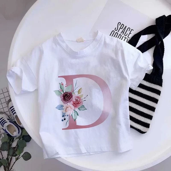 T-shirt à manches courtes pour enfants, lettres de l'alphabets au choix dessin animé, vêtements décontractés pour enfants, fille|5,39 €|OKKO MODE