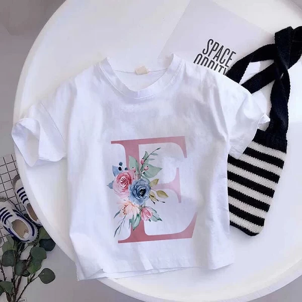 T-shirt à manches courtes pour enfants, lettres de l'alphabets au choix dessin animé, vêtements décontractés pour enfants, fille|5,39 €|OKKO MODE