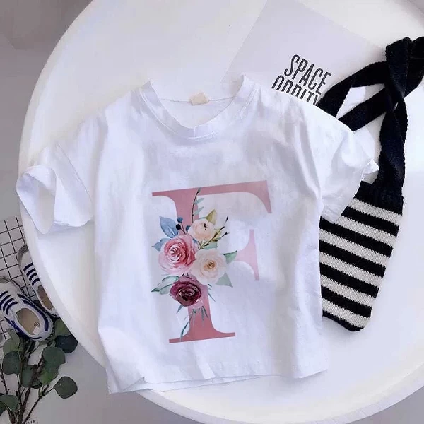 T-shirt à manches courtes pour enfants, lettres de l'alphabets au choix dessin animé, vêtements décontractés pour enfants, fille|5,39 €|OKKO MODE