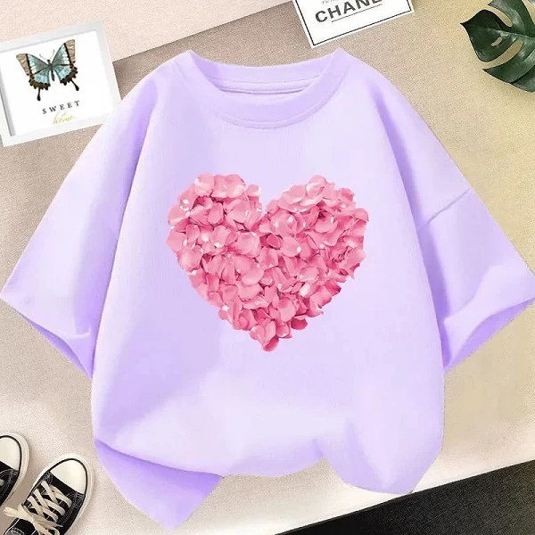 T-shirt à imprimé floral rose pour fille, vêtement décontracté et mignon, à la mode, cadeau pour enfant, été|5,92 €|OKKO MODE