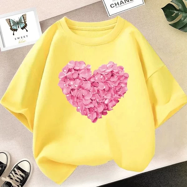 T-shirt à imprimé floral rose pour fille, vêtement décontracté et mignon, à la mode, cadeau pour enfant, été|5,92 €|OKKO MODE