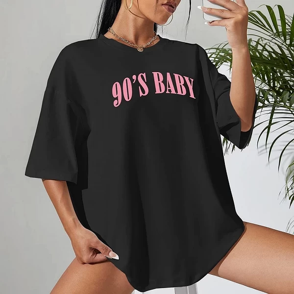 T-Shirts en Coton avec Lettres Créatives des Années 90 pour Femme, Vêtements Amusants Surdimensionnés, Hip Hop, à Manches Courte|10,06 €|OKKO MODE