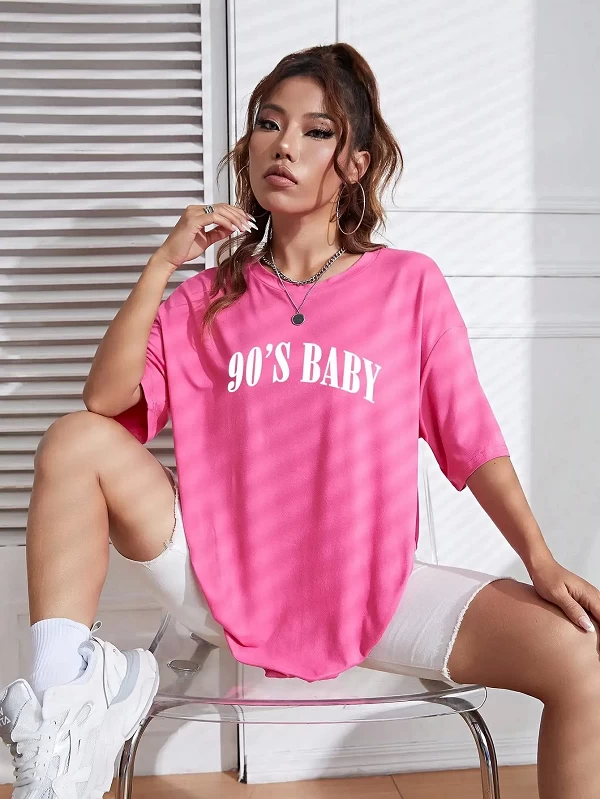 T-Shirts en Coton avec Lettres Créatives des Années 90 pour Femme, Vêtements Amusants Surdimensionnés, Hip Hop, à Manches Courte|10,06 €|OKKO MODE