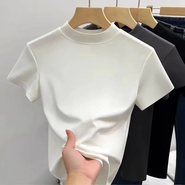 Top à manches courtes demi-haute pour fille, tee-shirt élégant, coton, décontracté, été, mode, 2024|5,95 €|OKKO MODE