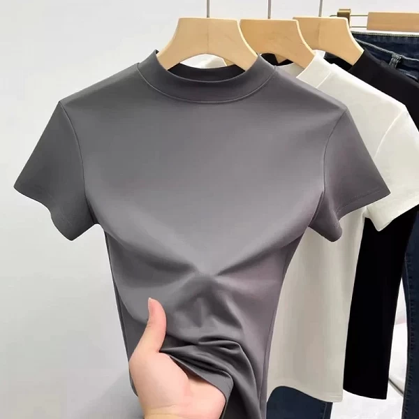 Top à manches courtes demi-haute pour fille, tee-shirt élégant, coton, décontracté, été, mode, 2024|5,95 €|OKKO MODE