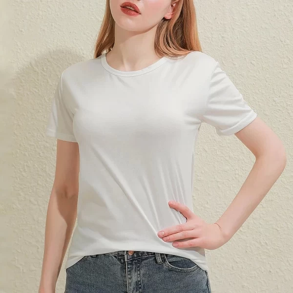 T-shirt à manches courtes et col en V pour femme, vêtement d'extérieur décontracté, en coton, couleur unie, blanc, noir|5,59 €|OKKO MODE