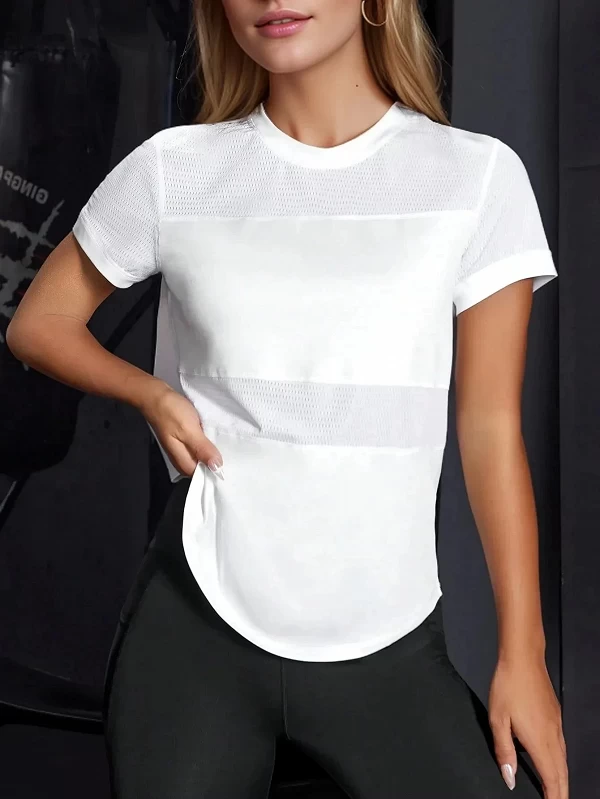 T-shirt de sport à manches courtes pour femme, haut en coton uni, haut en maille respirante, t-shirt de yoga coupe couvertes|9,00 €|OKKO MODE