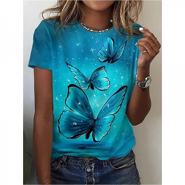 T-shirt imprimé papillon et fleur 3D pour filles, Streetwear féminin, Économie respirants, Vêtements Y2K, Mode floral|8,99 €|OKKO MODE