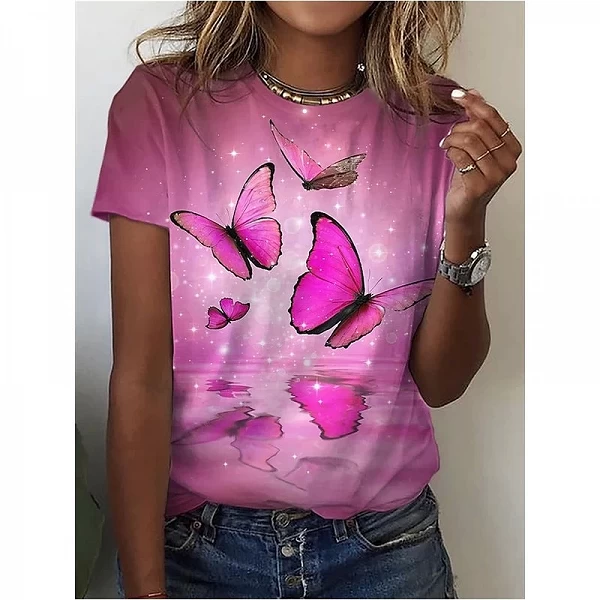 T-shirt imprimé papillon et fleur 3D pour filles, Streetwear féminin, Économie respirants, Vêtements Y2K, Mode floral|8,99 €|OKKO MODE