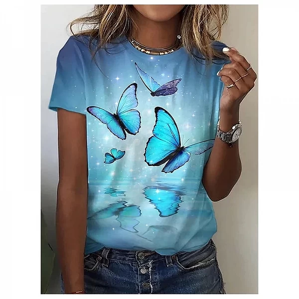 T-shirt imprimé papillon et fleur 3D pour filles, Streetwear féminin, Économie respirants, Vêtements Y2K, Mode floral|8,99 €|OKKO MODE