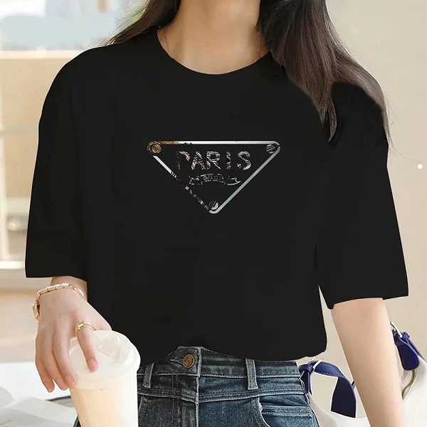 T-Shirt Manches Courtes Col Ras du Cou pour Femme, Marque de Luxe, Mode, Alphabet Parisien Triangulaire, Imprimé, Tendance, Été,|14,39 €|OKKO MODE