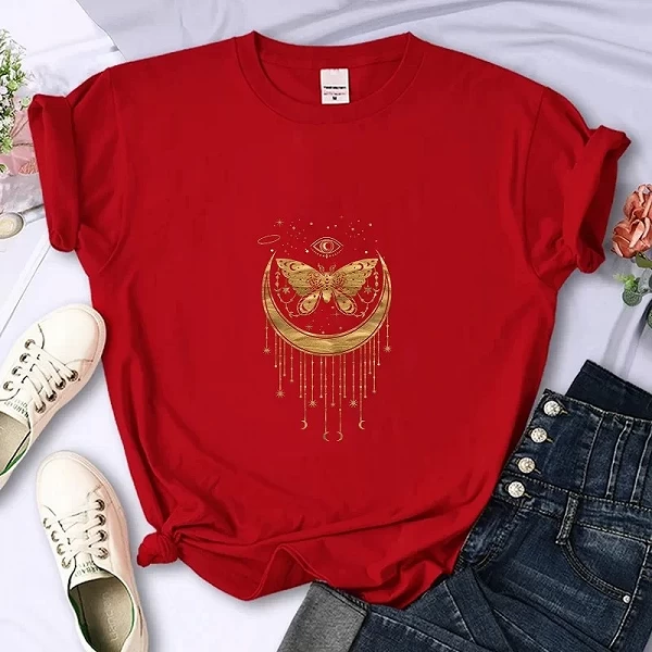 T-shirt imprimé papillon pour fille, marque de luxe haute qualité, été, 100 coton, décontracté, manches de personnalité, col ro|10,91 €|OKKO MODE