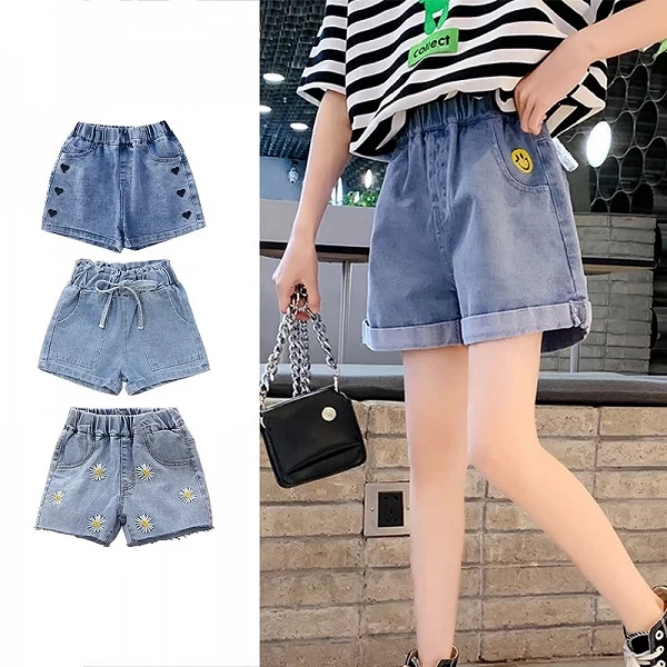 Girls' Denim Shorts, Casual Short Pants with Trendy Pockets for Summer 2024