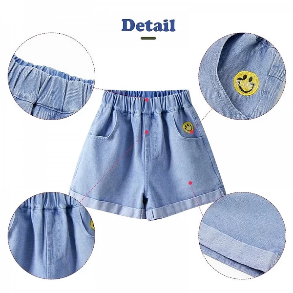 Short en jean pour petites filles de 3 à 10 ans, pantalon court en denim décontracté, design avec poches, tendance été 2024|7,19 €|OKKO MODE