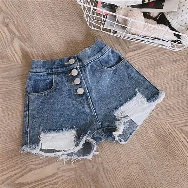 FJButton-Short en Jean Déchiré pour Bébé Fille de 1 à 14 Ans, Vêtement Décontracté en Coton, à la Mode, Été|11,69 €|OKKO MODE