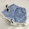 Short en Denim Bleu Décontracté à Taille artificiel astique pour Enfant de 4 à 10 Ans, Pantalon Court d'Été pour Fille|9,88 €|OKKO MODE