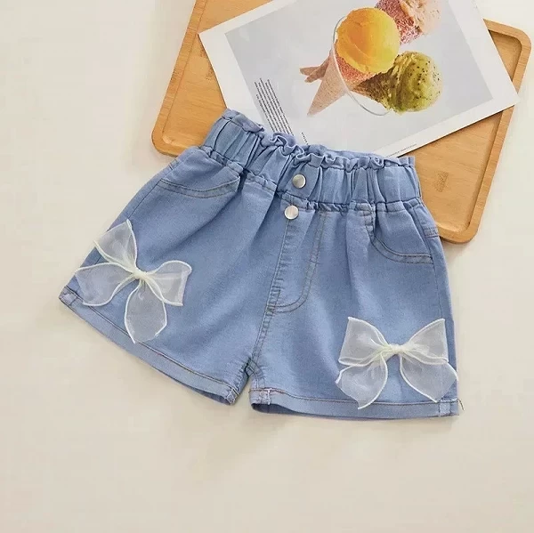 Short en Denim Bleu Décontracté à Taille artificiel astique pour Enfant de 4 à 10 Ans, Pantalon Court d'Été pour Fille|9,88 €|OKKO MODE