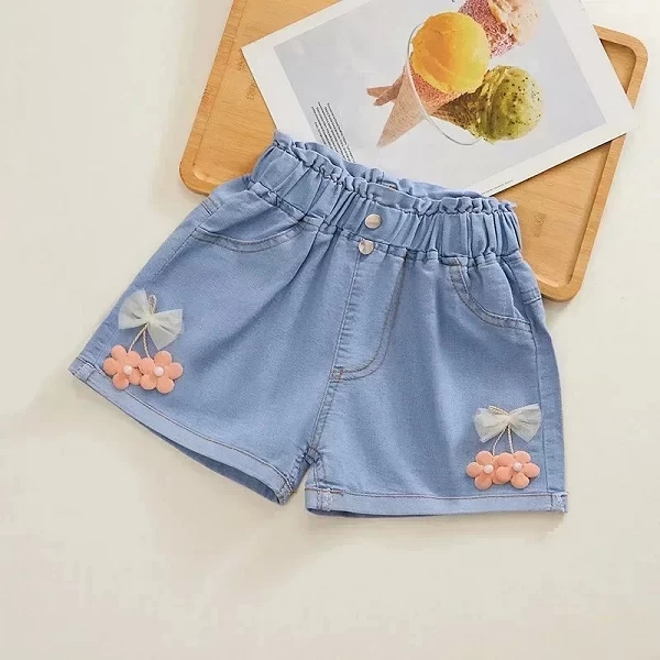 Short en Denim Bleu Décontracté à Taille artificiel astique pour Enfant de 4 à 10 Ans, Pantalon Court d'Été pour Fille|9,88 €|OKKO MODE