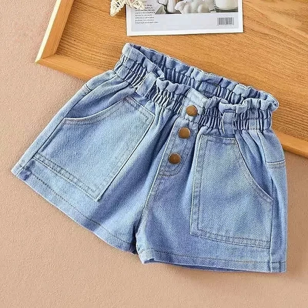 Short en Denim Bleu Décontracté à Taille artificiel astique pour Enfant de 4 à 10 Ans, Pantalon Court d'Été pour Fille|9,88 €|OKKO MODE