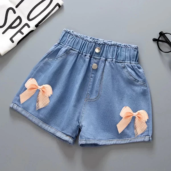 Short en Denim Bleu Décontracté à Taille artificiel astique pour Enfant de 4 à 10 Ans, Pantalon Court d'Été pour Fille|9,88 €|OKKO MODE