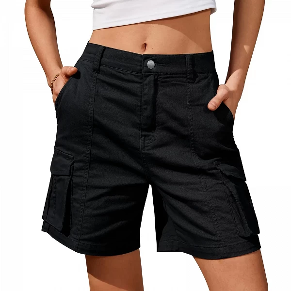 Short cargo taille basse élastique vintage pour femme, salopette courte décontractée, pantalon monochrome avec poches pour le sp|17,84 €|OKKO MODE