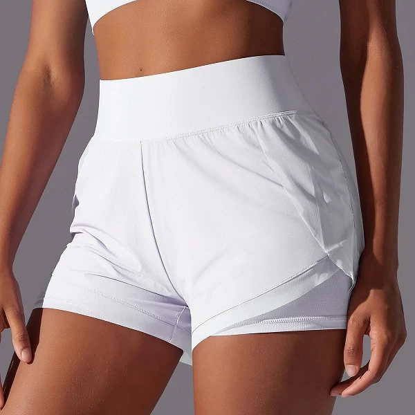 Jupes esportivas femininas cintura alta, shorts respiráveis de secagem rápida.