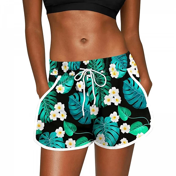 Maillot de bain à poches élastiques pour femme, short de plage à fleurs, taille élastique, décontracté, confortable, mode sporti|10,07 €|OKKO MODE