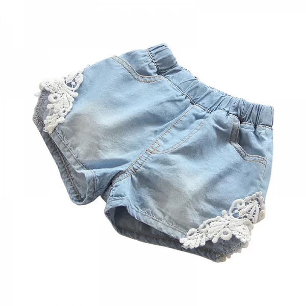 Jean Denim Bleu en Coton pour Enfant et Bébé de 2, 3, 4, 6, 8, 10 et 12 Ans, Short à Bords en Dentelle Patchwork, à la Mode, Été|14,05 €|OKKO MODE