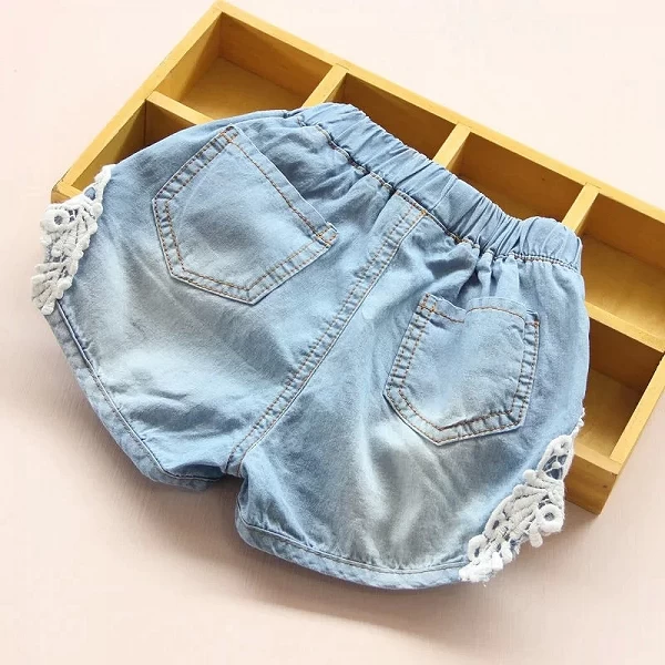 Jean Denim Bleu en Coton pour Enfant et Bébé de 2, 3, 4, 6, 8, 10 et 12 Ans, Short à Bords en Dentelle Patchwork, à la Mode, Été|14,05 €|OKKO MODE