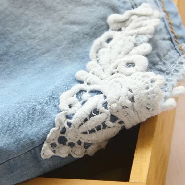 Jean Denim Bleu en Coton pour Enfant et Bébé de 2, 3, 4, 6, 8, 10 et 12 Ans, Short à Bords en Dentelle Patchwork, à la Mode, Été|14,05 €|OKKO MODE