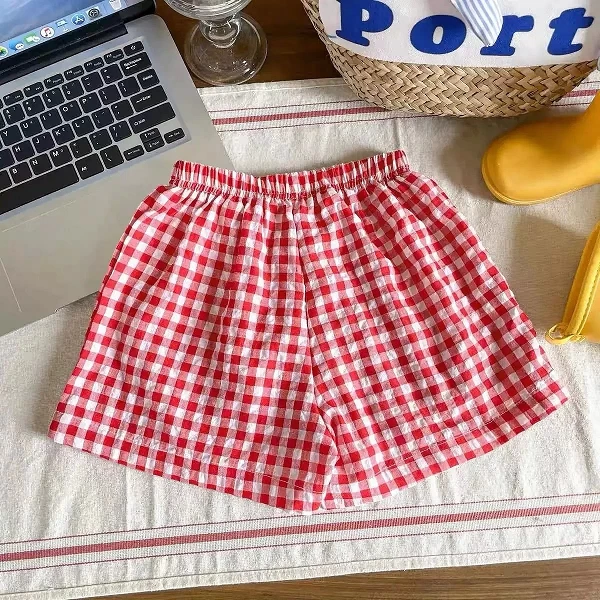 Shorts à carreaux pour enfants, pantalons de sport décontractés, pantalons polyvalents pour la maison, pantalons d'été pour garç|5,04 €|OKKO MODE