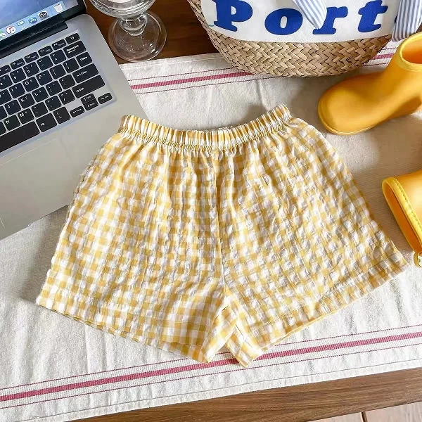 Shorts à carreaux pour enfants, pantalons de sport décontractés, pantalons polyvalents pour la maison, pantalons d'été pour garç|5,04 €|OKKO MODE