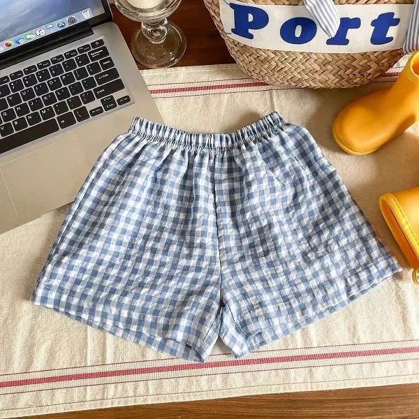 Shorts à carreaux pour enfants, pantalons de sport décontractés, pantalons polyvalents pour la maison, pantalons d'été pour garç|5,04 €|OKKO MODE