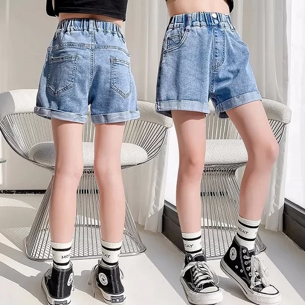 Shorts d'été pour filles, pantalons en denim en coton pour adolescentes, mode enfants, taille élastique, shorts respirants, vête|8,05 €|OKKO MODE