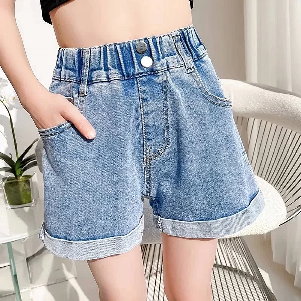 Shorts d'été pour filles, pantalons en denim en coton pour adolescentes, mode enfants, taille élastique, shorts respirants, vête|8,05 €|OKKO MODE