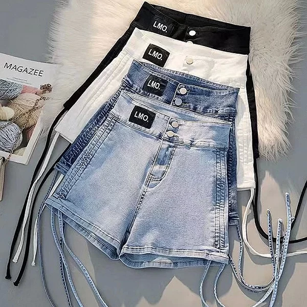 Short en jean plissé pour femme, chic, taille haute, ligne A, poche, décontracté, mince, batterie con, fjSummer|18,89 €|OKKO MODE