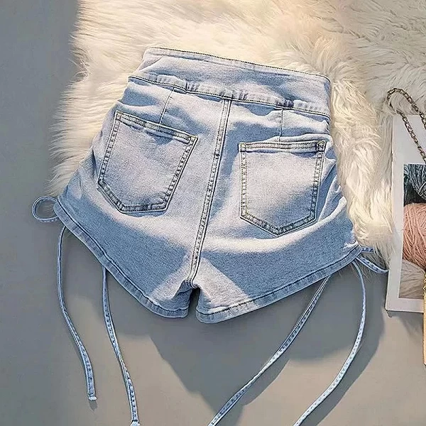 Short en jean plissé pour femme, chic, taille haute, ligne A, poche, décontracté, mince, batterie con, fjSummer|18,89 €|OKKO MODE