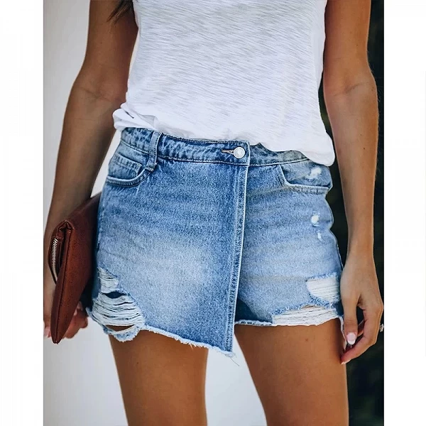 Jupes en jean pour femmes, shorts déchirés, couleur unie, loisirs, été|21,00 €|OKKO MODE