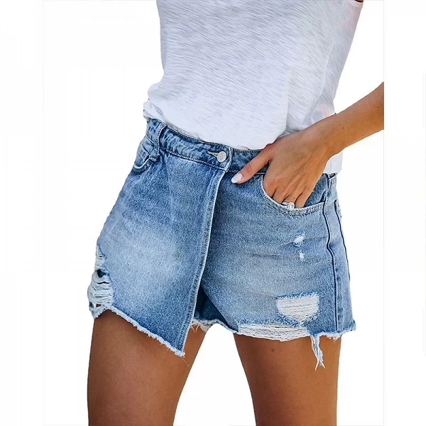 Jupes en jean pour femmes, shorts déchirés, couleur unie, loisirs, été|21,00 €|OKKO MODE