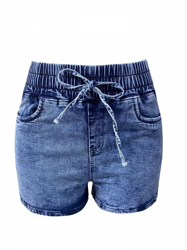 Short en jean décontracté pour femme, taille haute, poche, taille élastique, short en jean Wstring, proximité, 2024|23,96 €|OKKO MODE