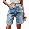 Short en denim à ourlets roulés pour femmes, trous cassés, taille haute, droit, mini jean, commpiedmont, décontracté, femme, pan|23,00 €|OKKO MODE