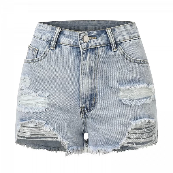 Jean déchiré taille haute avec trous pour femmes, short en denim, décontracté, mode estivale, couleur délavée, objectifs, 2024|17,03 €|OKKO MODE